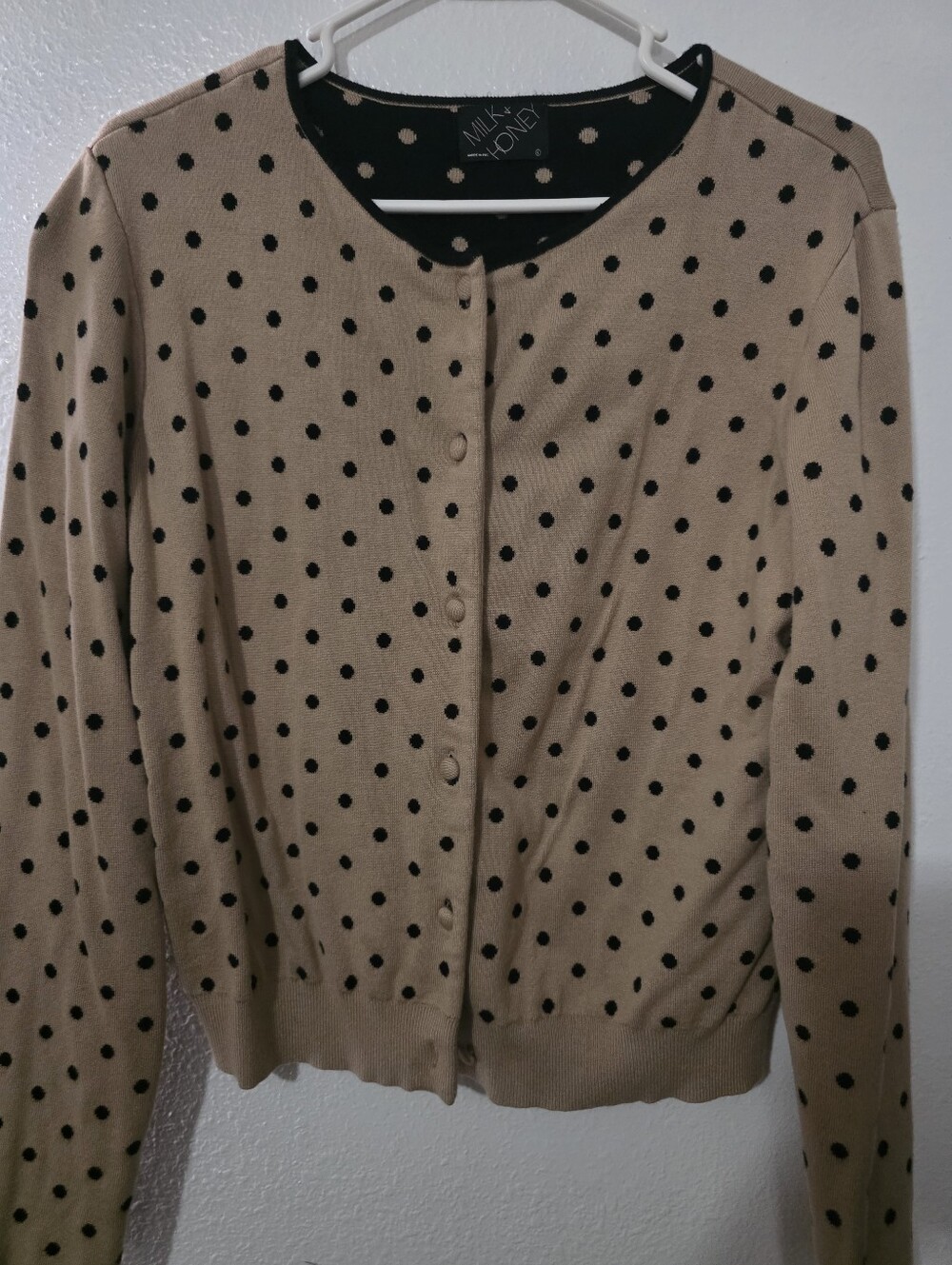 Milk & Honey Beige Polka Dot Button-Front Cardigan